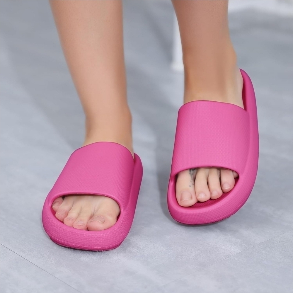 Women Comfy Cushioned Pillow Soft Cloud Slipper Sandal Slides, Thick Sole PINK